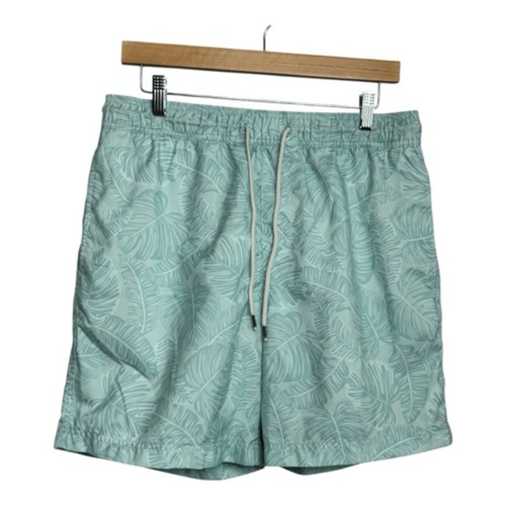 Dockers Mens Tropical Palm Print Swim Trunks Green Recycled Polyester Size M